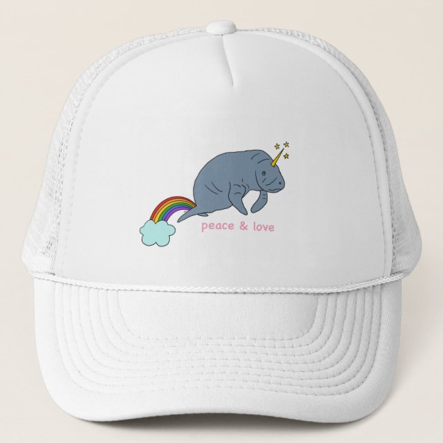 Manatee Peace & Love Trucker Hat (Front)