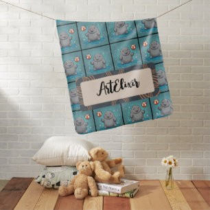 Manatee Playing Orange Ball Print Baby Blanket