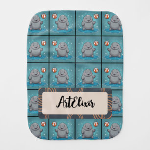 Manatee Playing Orange Ball Print Baby Burp Cloth
