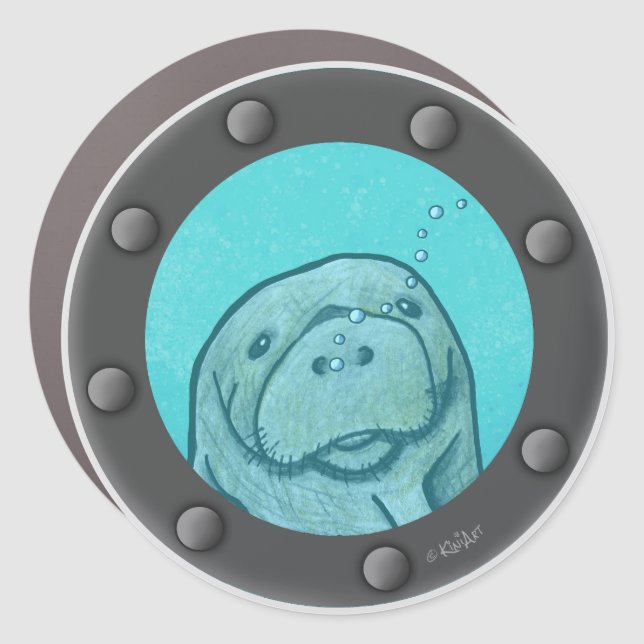 Manatee Porthole  Car Magnet (Front)