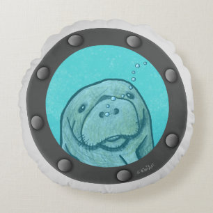 Manatee Porthole  Round Pillow