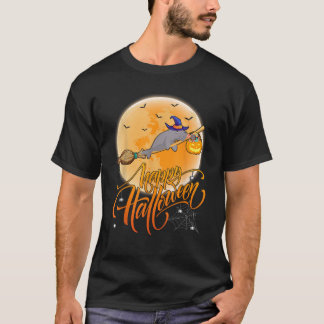 Manatee Ride Witch Shotgun Funny Manatee Halloween T-Shirt