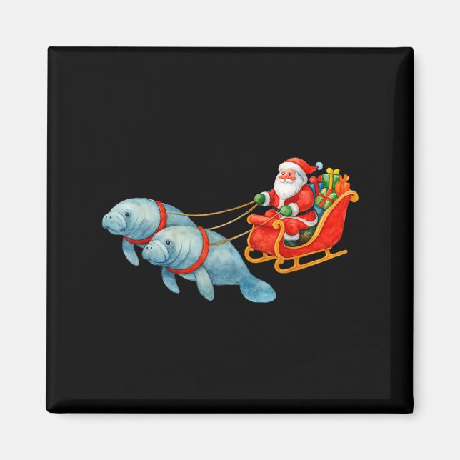 Manatee Santa Christmas Sleigh - Funny Manatee Xma Magnet (Front)