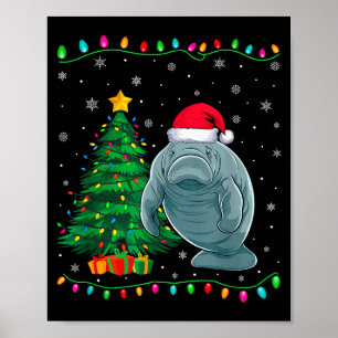Manatee Santa Hat Men Women Kids Christmas Tree Li Poster