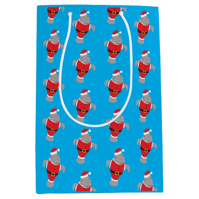 Manatee Santa Outfit Animal Novelty Christmas Medium Gift Bag (Front)