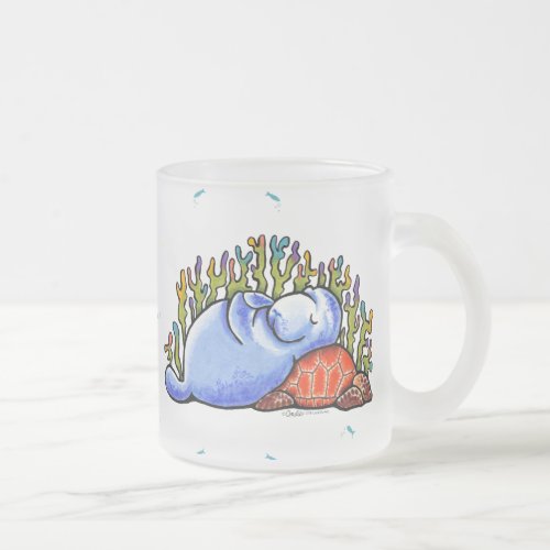 Manatee Sea Turtle Fishes Under the Sea Frosted Glass Coffee Mug