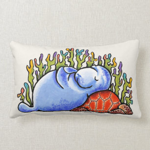 Manatee Sea Turtle Slumber Party Beach Sand Lumbar Pillow