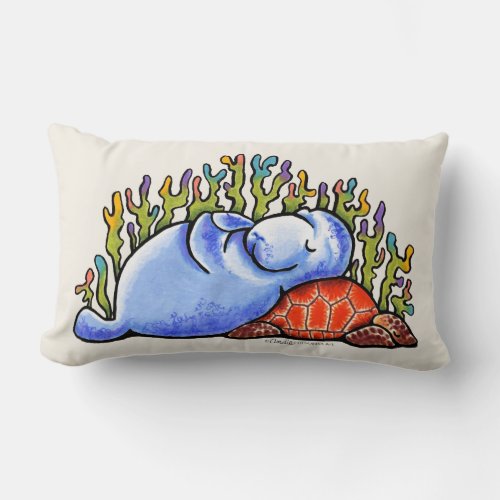 Manatee Sea Turtle Slumber Party Beach Sand Lumbar Pillow