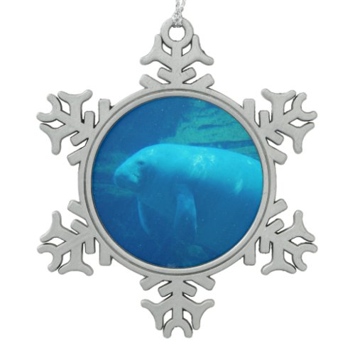 Manatee Snowflake Pewter Christmas Ornament