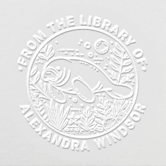 Manatee Swimming Under Water Library Book Name Embosser (Design)