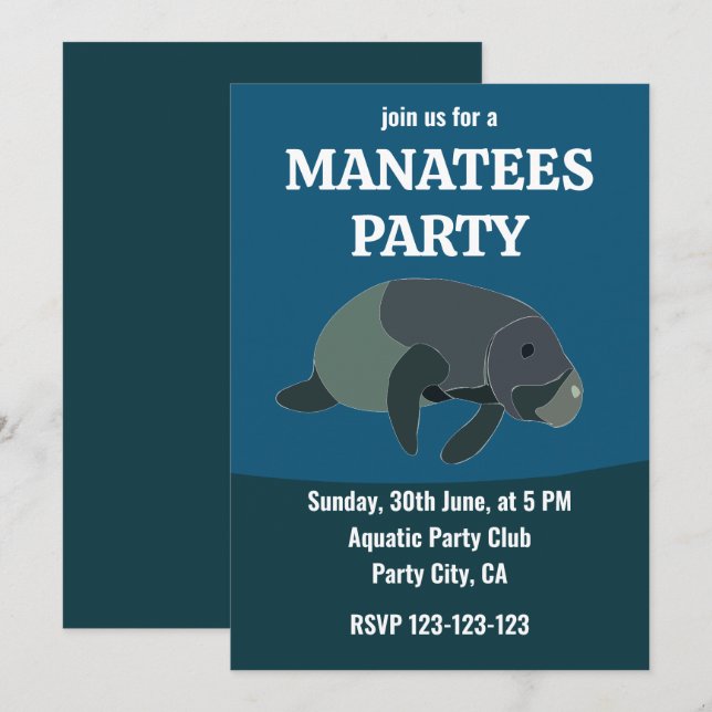 Manatee Under The Sea Birthday Party Manatee Invitation (Front/Back)