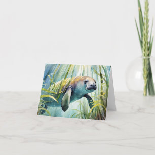 Manatee Watercolor Stationery Card