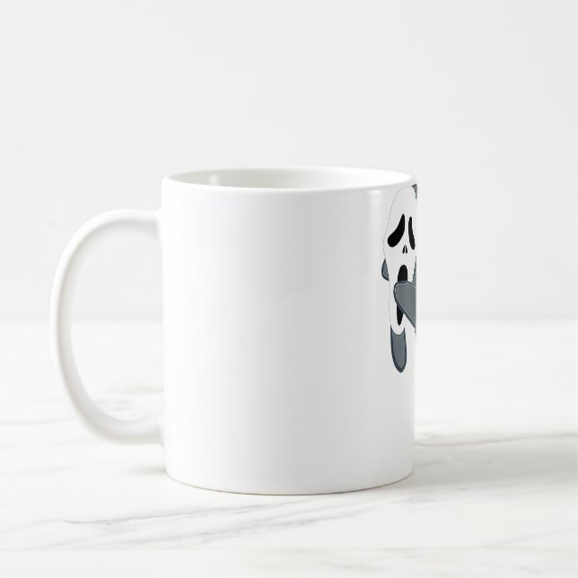 Manatee Wearing Scary Halloween Mask Funny Sea Cow Coffee Mug (Left)