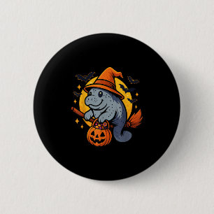 Manatee Witch Hat Pumpkin Halloween Soky Season  Button