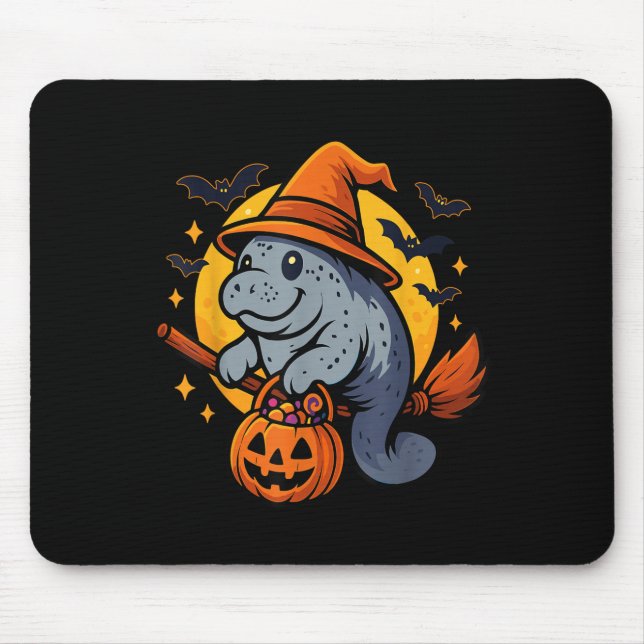 Manatee Witch Hat Pumpkin Halloween Soky Season  Mouse Pad (Front)