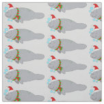 Manatee with Santa Hat and Scarf Fabric