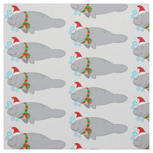 Manatee with Santa Hat and Scarf Fabric