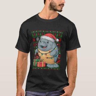 Manatee Xmas Lights Ugly Santa Hat Manatee Christm T-Shirt