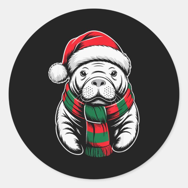 Manatee Xmas Santa Hat F Christmas Costume  Classic Round Sticker (Front)