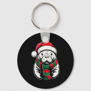 Manatee Xmas Santa Hat F Christmas Costume Keychain