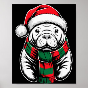 Manatee Xmas Santa Hat F Christmas Costume  Poster