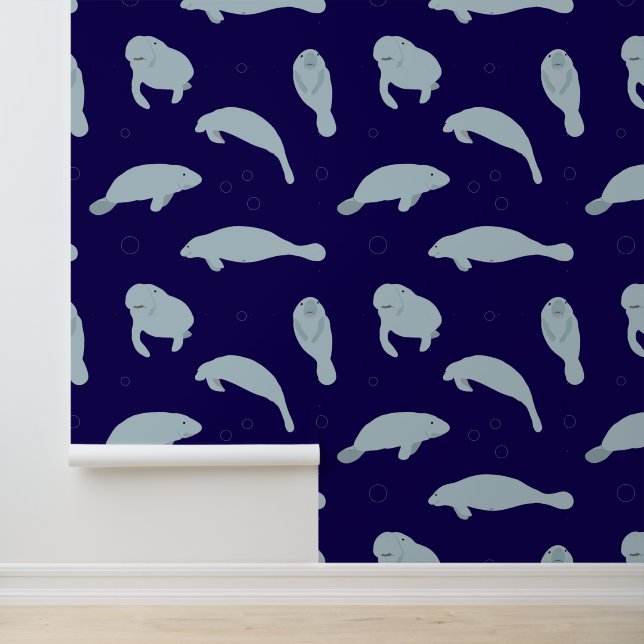 Manatees and Bubbles Cute Sea Cow Pattern Wallpaper (Application)