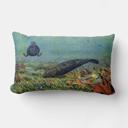 Manatees and Colorful Fish Lumbar Pillow
