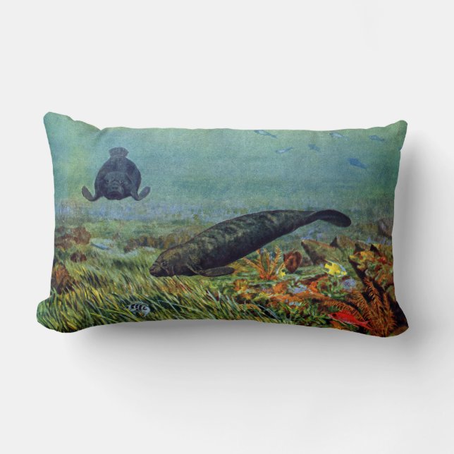 Manatees and Colorful Fish Lumbar Pillow (Front)