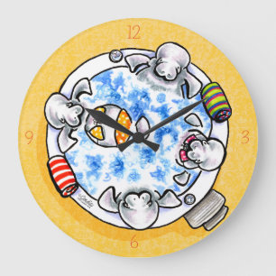 Manatees Hot Tub Fun Off-Leash Art™ Large Clock