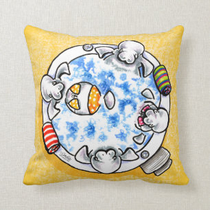 Manatees Hot Tub Fun Off-Leash Art™ Throw Pillow