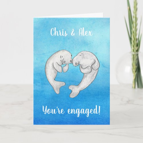 Manatees in love engagement card