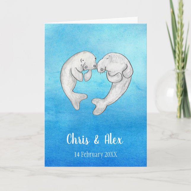 Manatees in love wedding card (Front)