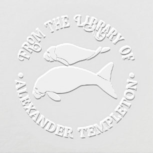 Manatees Silhouette Round Library Book Name Embosser