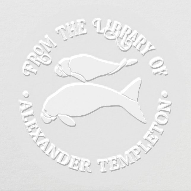 Manatees Silhouette Round Library Book Name Embosser (Design)
