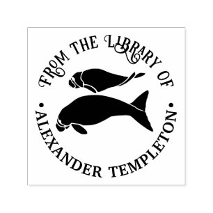 Manatees Silhouette Round Library Book Name Self-inking Stamp
