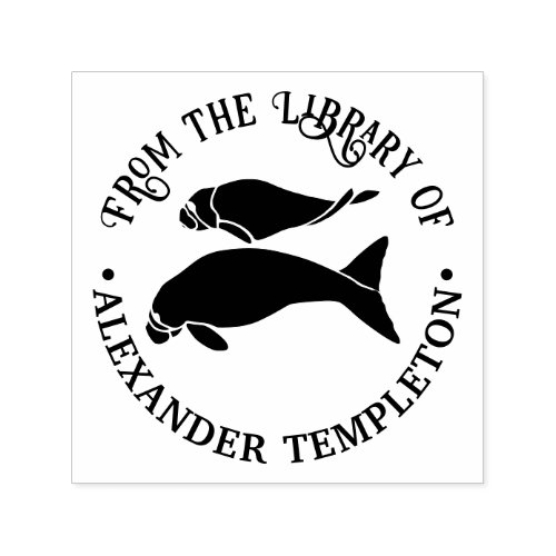 Manatees Silhouette Round Library Book Name Self_inking Stamp