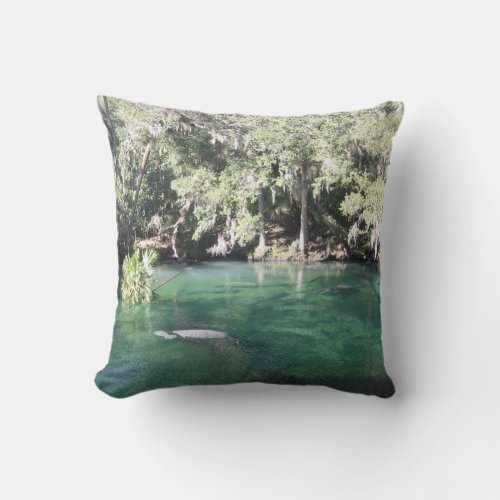 Manatees Swimming Blue Springs Florida Throw Pillow