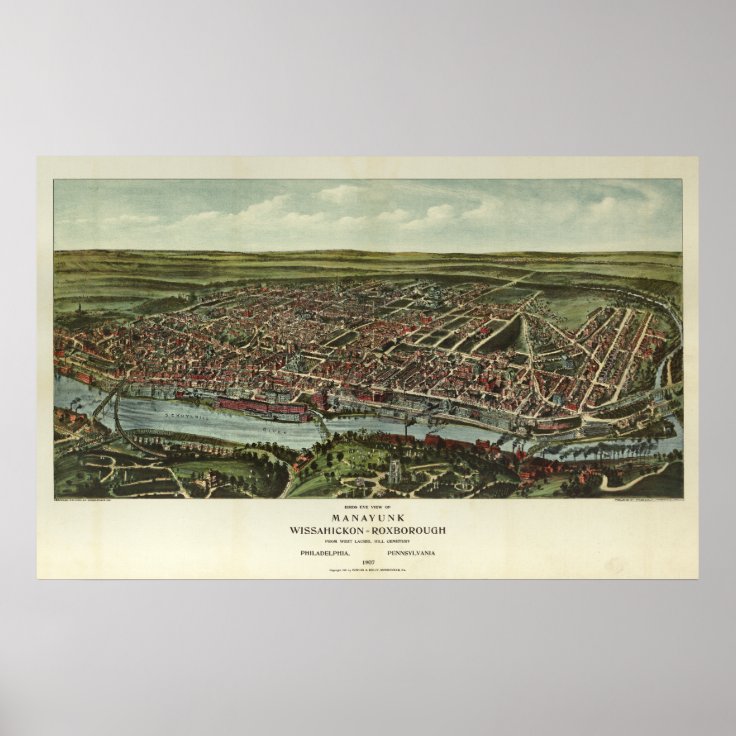 Manayunk Wissahickon Roxborough PA Aerial Map Poster | Zazzle