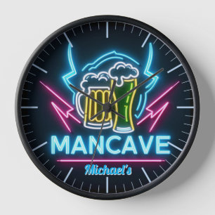 Mancave Bar Clock Neon Beer Custom Name Dads