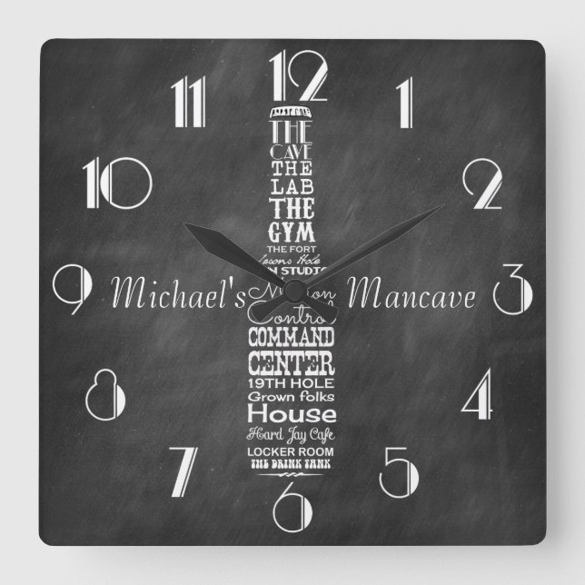Mancave Blackboard Retro Chalk Personalized Square Wall Clock (Front)