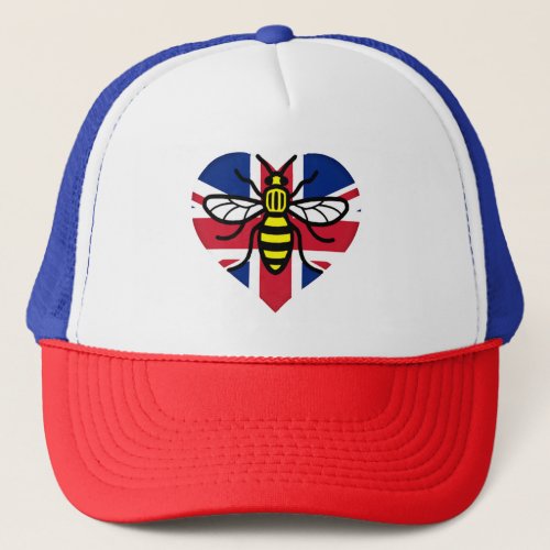 Manchester Bee and Union Jack Heart Solidarity Trucker Hat