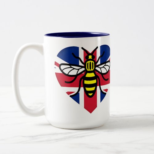 Manchester Bee and Union Jack Heart Solidarity Two_Tone Coffee Mug