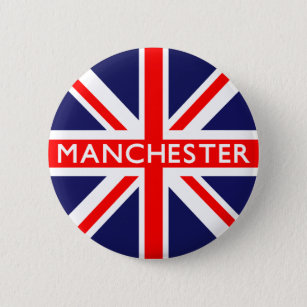Manchester : British Flag Pinback Button