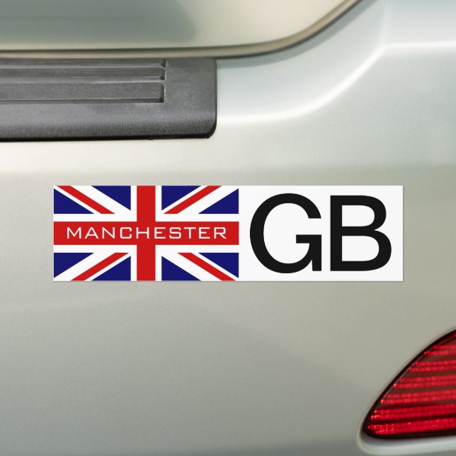 Manchester British Union jack flag bumper sticker (On Car)