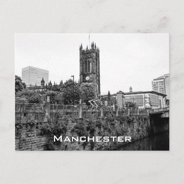 Manchester City Center and Cathedral Postcard (Front)
