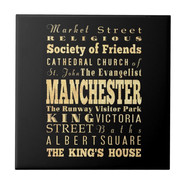 Manchester City of United Kingdom Typography Art Tile (Front)