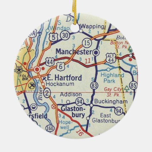 Manchester CT Vintage Map Ceramic Ornament