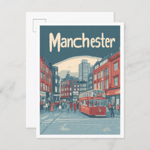 Manchester England Art Vintage Travel Illustration Postcard