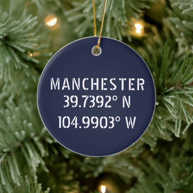Manchester England Latitude Longitude Ceramic Ornament (Tree)