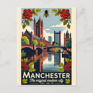 Manchester England Retro Travel Poster Art Holiday Postcard
